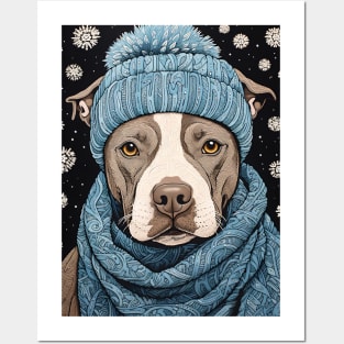 Pitbull in Hat Funny Christmas Dog Lover Gift Posters and Art